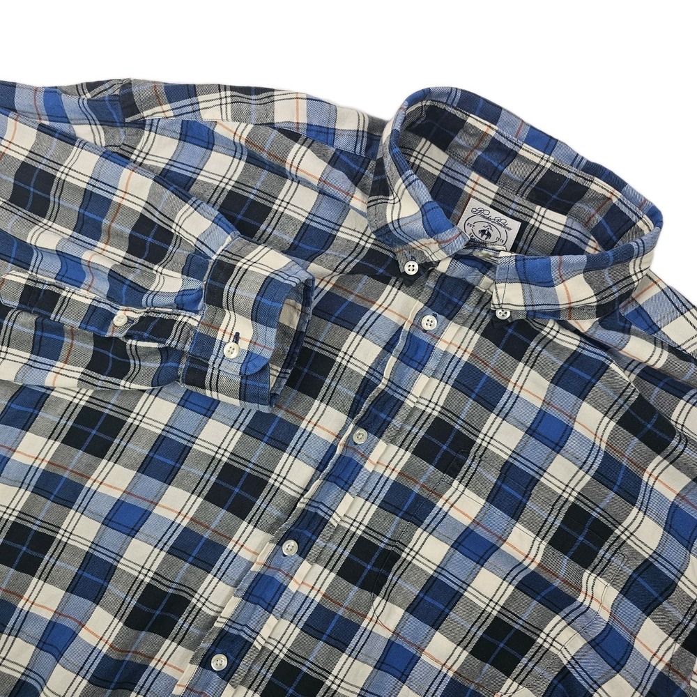 Brooks Brothers Sport Shirt Men's Large‎ Flannel Blue Plaid Button Up Cotton VTG